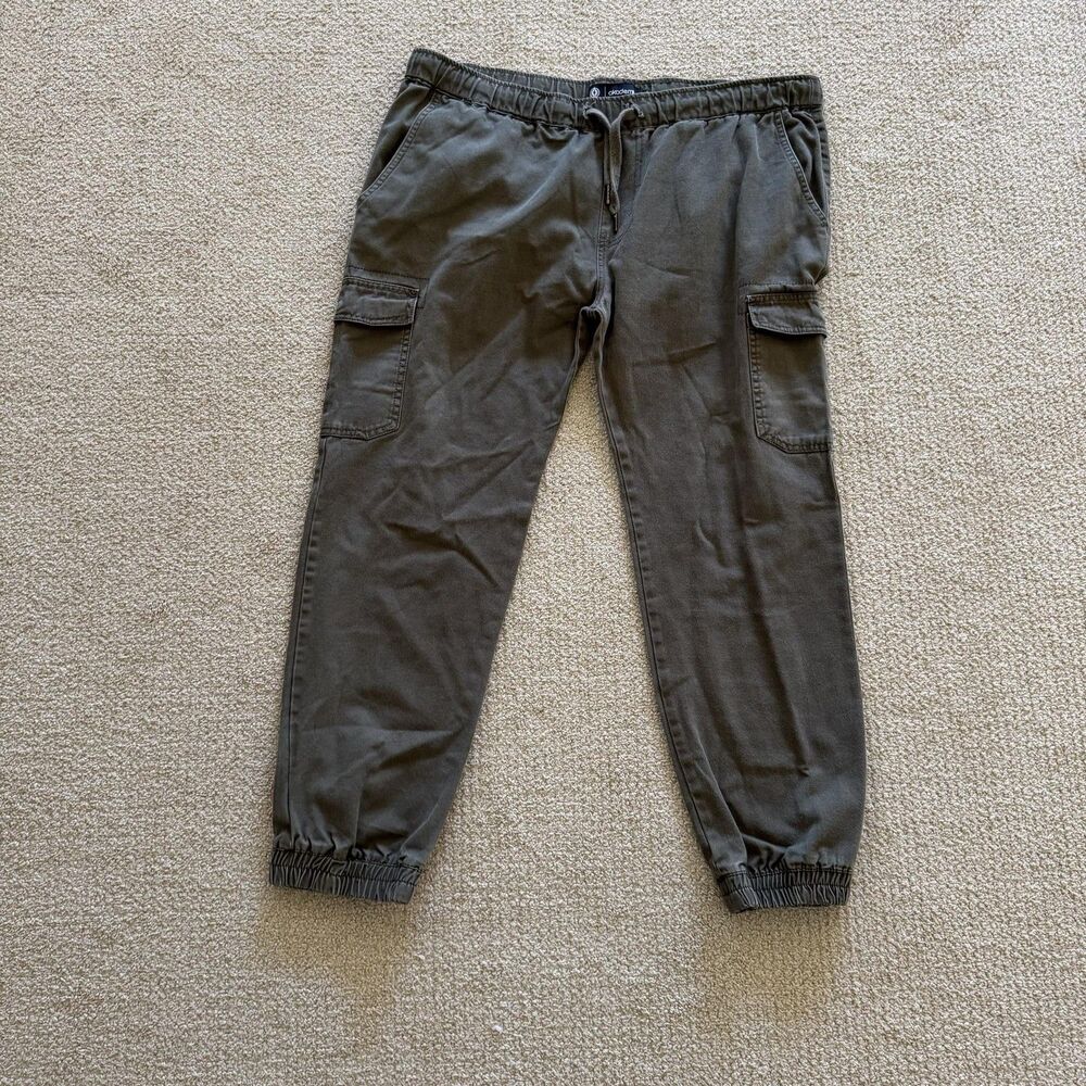 Akademiks Jogger Pants Mens Size XL Green Cargo Elastic Waist Cuffed Tapered
